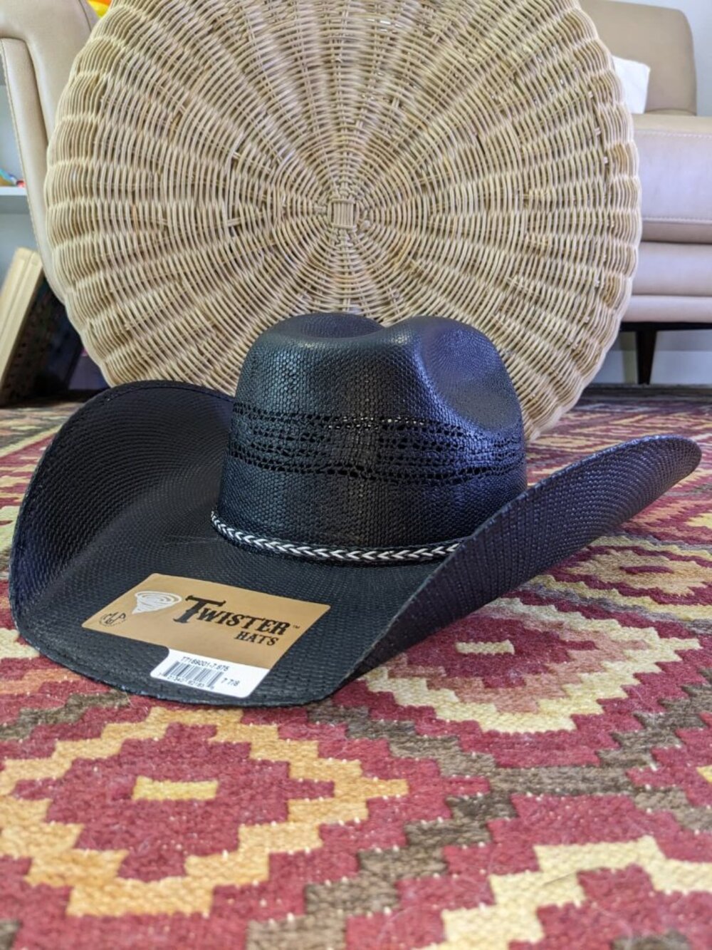Twister Black Straw Bangora Cowboy Hat 7 7/8